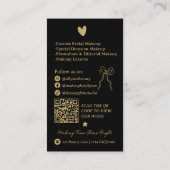 Carte De Visite Retro Gold Black Doodles Makeup Artist QR Code (Dos)