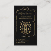 Carte De Visite Retro Gold Black Doodles Makeup Artist QR Code (Devant)