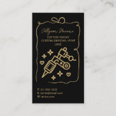 Carte De Visite Retro gold black Doodles Tattoo Artist QR Code (Devant)