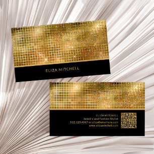 Carte De Visite Rétro Gold Disco Ball Mirror Code QR