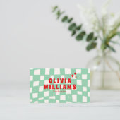 Carte De Visite Retro Green Bold Super À damiers Funky QR Code (Debout devant)