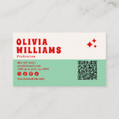 Carte De Visite Retro Green Bold Super À damiers Funky QR Code (Dos)
