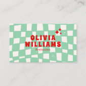 Carte De Visite Retro Green Bold Super À damiers Funky QR Code (Devant)