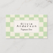 Carte De Visite Retro Green Cream Wavy Checkered Boho QR Code (Devant)