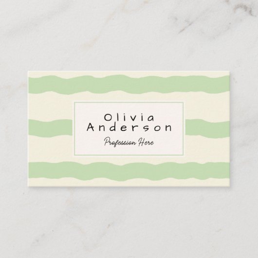 Carte De Visite Retro Green Cream Wavy Stripes tendance Boho (Devant)
