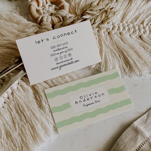 Carte De Visite Retro Green Cream Wavy Stripes tendance Boho