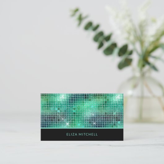 Carte De Visite Rétro Green Disco Ball Mirror | Code QR (Debout devant)
