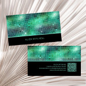 Carte De Visite Rétro Green Disco Ball Mirror | Code QR