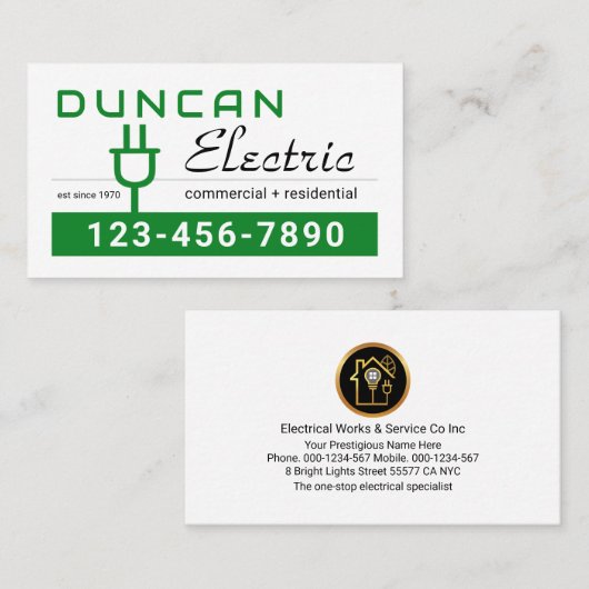 Carte De Visite Retro Green Electric Power Plug (Devant / Derrière)