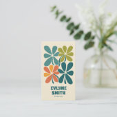 Carte De Visite Retro Green Orange QR Code Boho Floral Unique (Debout devant)