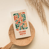 Carte De Visite Retro Green Orange QR Code Super Floral Boho