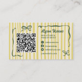 Carte De Visite Retro Green Striped Quirky Hair photo qr code Logo (Dos)