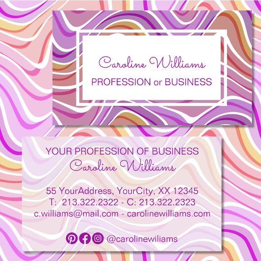 Carte De Visite Rétro Groovy Abstrait Violet Rose Blanc
