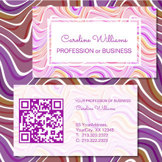 Carte De Visite Rétro Groovy Abstrait Violet Rose Blanc QR