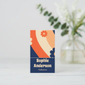 Carte de visite rétro groovy florale avec code QR (Debout devant)
