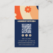 Carte de visite rétro groovy florale avec code QR (Dos)