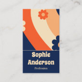 Carte de visite rétro groovy florale avec code QR (Devant)