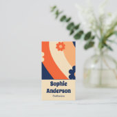 Carte de visite rétro groovy florale avec code QR (Debout devant)