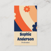 Carte de visite rétro groovy florale avec code QR (Devant)