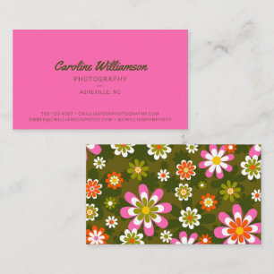 Carte De Visite Rétro Groovy Marguerite Fleur Power Rose Chaud Ver