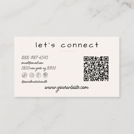 Carte De Visite Retro Hand Drawn Pink Yellow Stripes QR Code Boho (Dos)