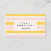 Carte De Visite Retro Hand Drawn Pink Yellow Stripes QR Code Boho (Devant)