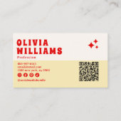 Carte De Visite Retro jaune gras Super À damiers Funky QR Code (Dos)