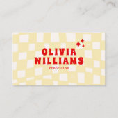 Carte De Visite Retro jaune gras Super À damiers Funky QR Code (Devant)