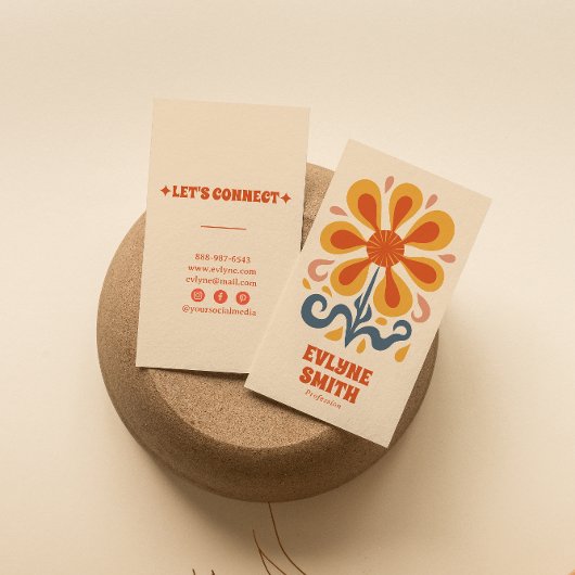 Carte De Visite Retro Jaune Orange Super Boho Chic Floral tendance