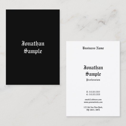 Carte De Visite Retro Look manuscrit Script noir blanc classique (Devant / Derrière)