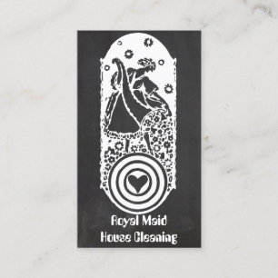 Carte De Visite Rétro Madame heureuse Maid Chalkboard Cleaning