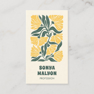 Carte De Visite Rétro Main Dessinée Fleur Groovy Bohème Jaune