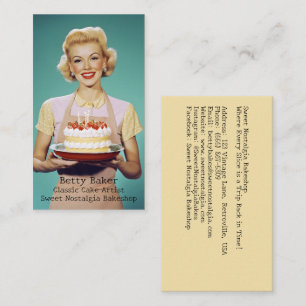 Carte De Visite Retro Maman tient un gâteau de fête