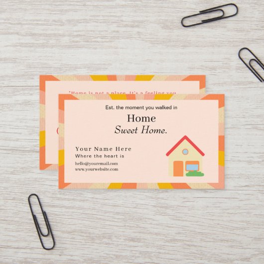 Carte de visite rétro mignonne | maison douce mais (Devant/Arrière en situation)