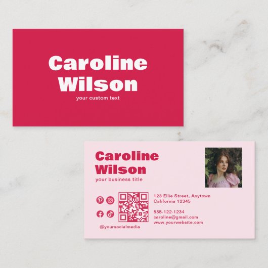 Carte De Visite Retro Moderne Rouge Professionnel Photo Code QR (Devant / Derrière)