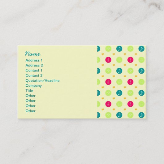 Carte De Visite Rétro motif de notes de musique de sucrerie (Devant)