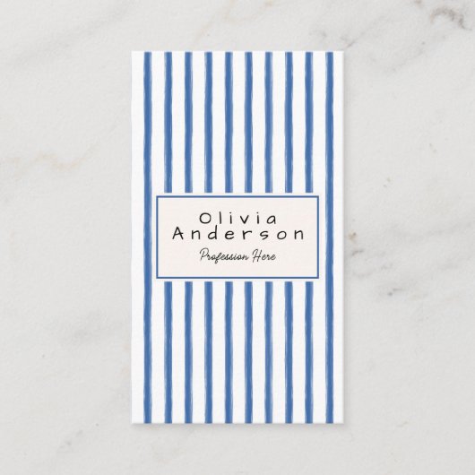 Carte De Visite Retro Navy Blue Hand Drawn Stripes QR Code Unique (Devant)