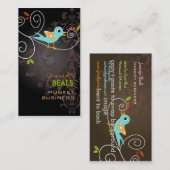 Carte De Visite Retro oiseau sur branche + noir + café (Devant / Derrière)