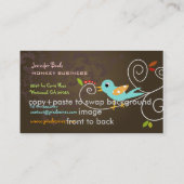 Carte De Visite Retro oiseau sur branche + noir + café (Dos)