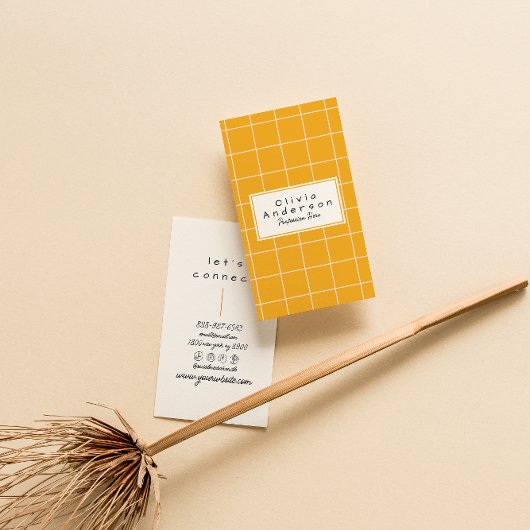 Carte De Visite Retro Orange À damiers Stripes Branché Boho Amusan