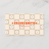 Carte De Visite Retro Orange Beige Checkered Groovy Floral Boho  (Devant)