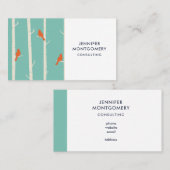 Carte De Visite Rétro Orange Birds on Birch Trees (Devant / Derrière)