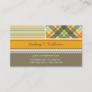 Carte De Visite Retro Orange Brown Checks Stripes Combo Motif