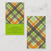 Carte De Visite Retro Orange Brown Vert Plaid Chèques Motif Amusem (Devant / Derrière)