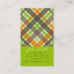 Carte De Visite Retro Orange Brown Vert Plaid Chèques Motif Amusem