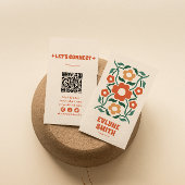 Carte De Visite Retro Orange Green QR Code Super Floral Boho
