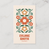 Carte De Visite Retro Orange Green QR Code Super Floral Boho (Devant)