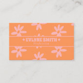 Carte De Visite Retro Orange Pink QR Code 70s Groovy Floral Girly (Devant)