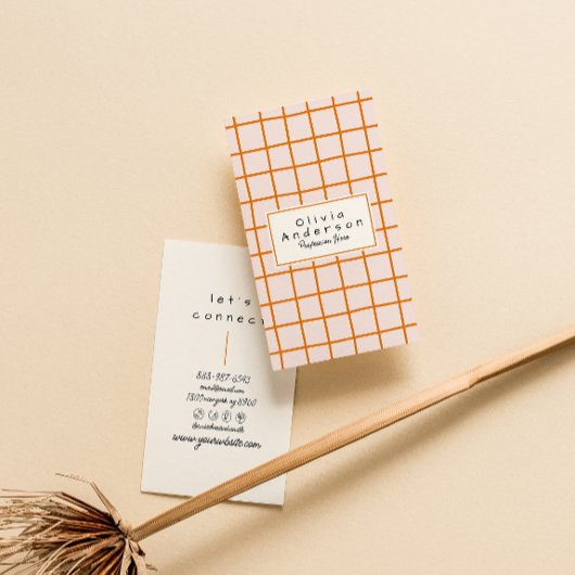 Carte De Visite Retro Orange Wavy À damiers tendance Boho Funky
