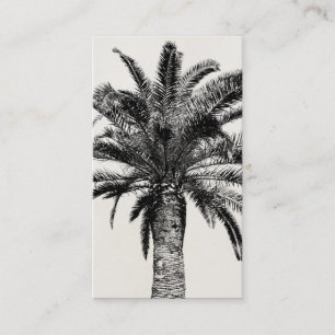 Carte De Visite Rétro palmier tropical d'île en noir et blanc